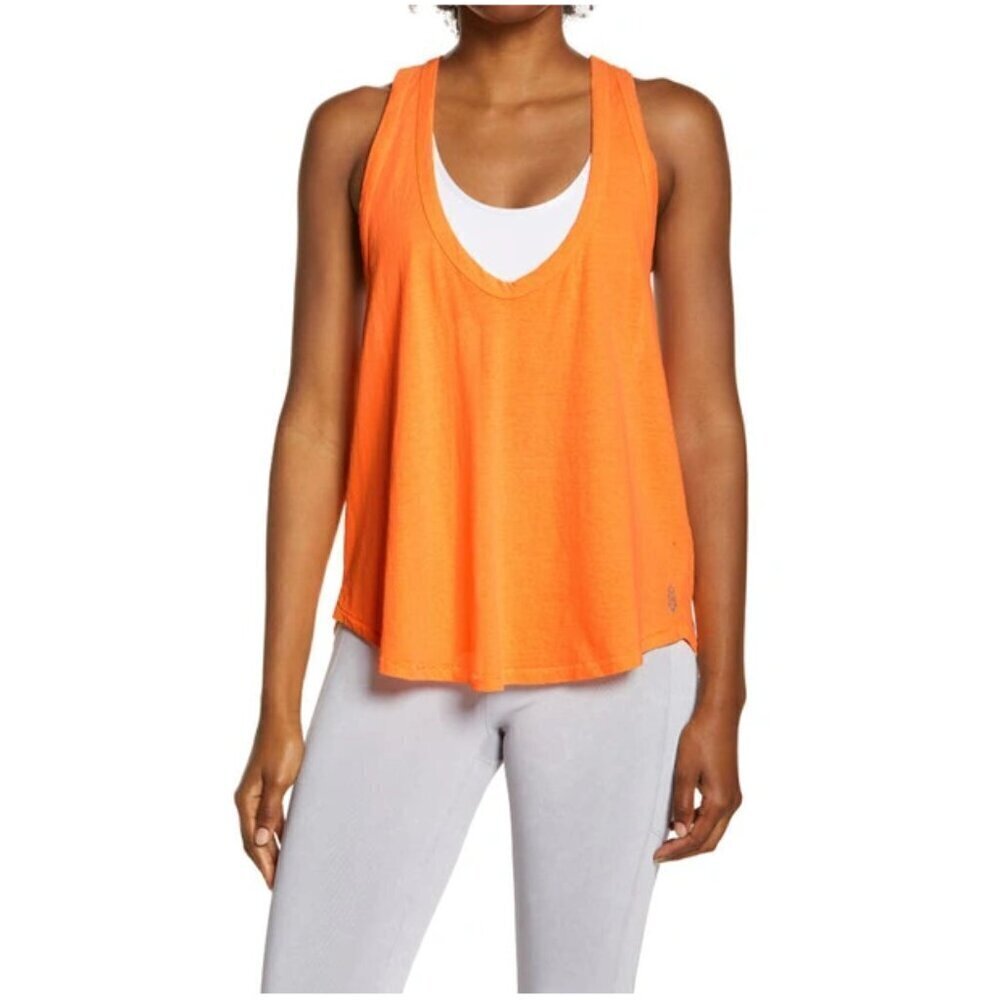 FREE PEOPLE Movement Oversized Keep Rolling Tank Top in Electric Orange Small